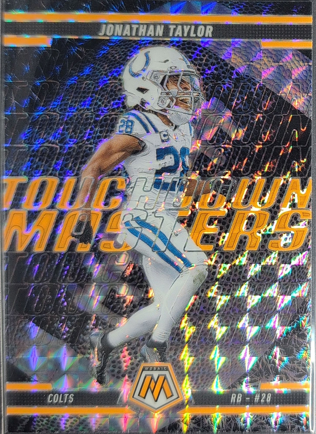 2025 Panini Mosaic Jonathan Taylor #10 Touchdown Masters Mosaic Orange Fluorescent Indianapolis Colts front