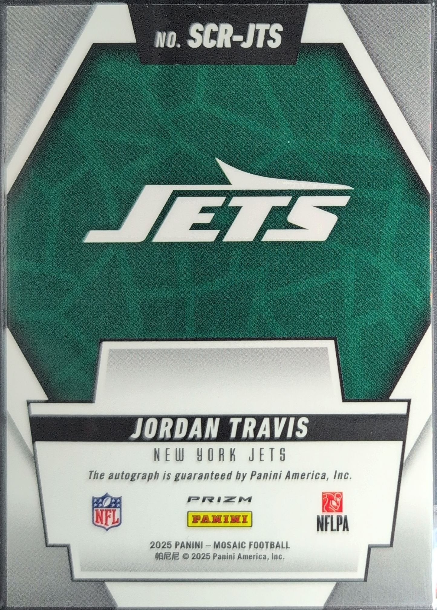 Jordan Travis 2025 Panini Mosaic #SCR-JTS Scripts New York Jets - back image