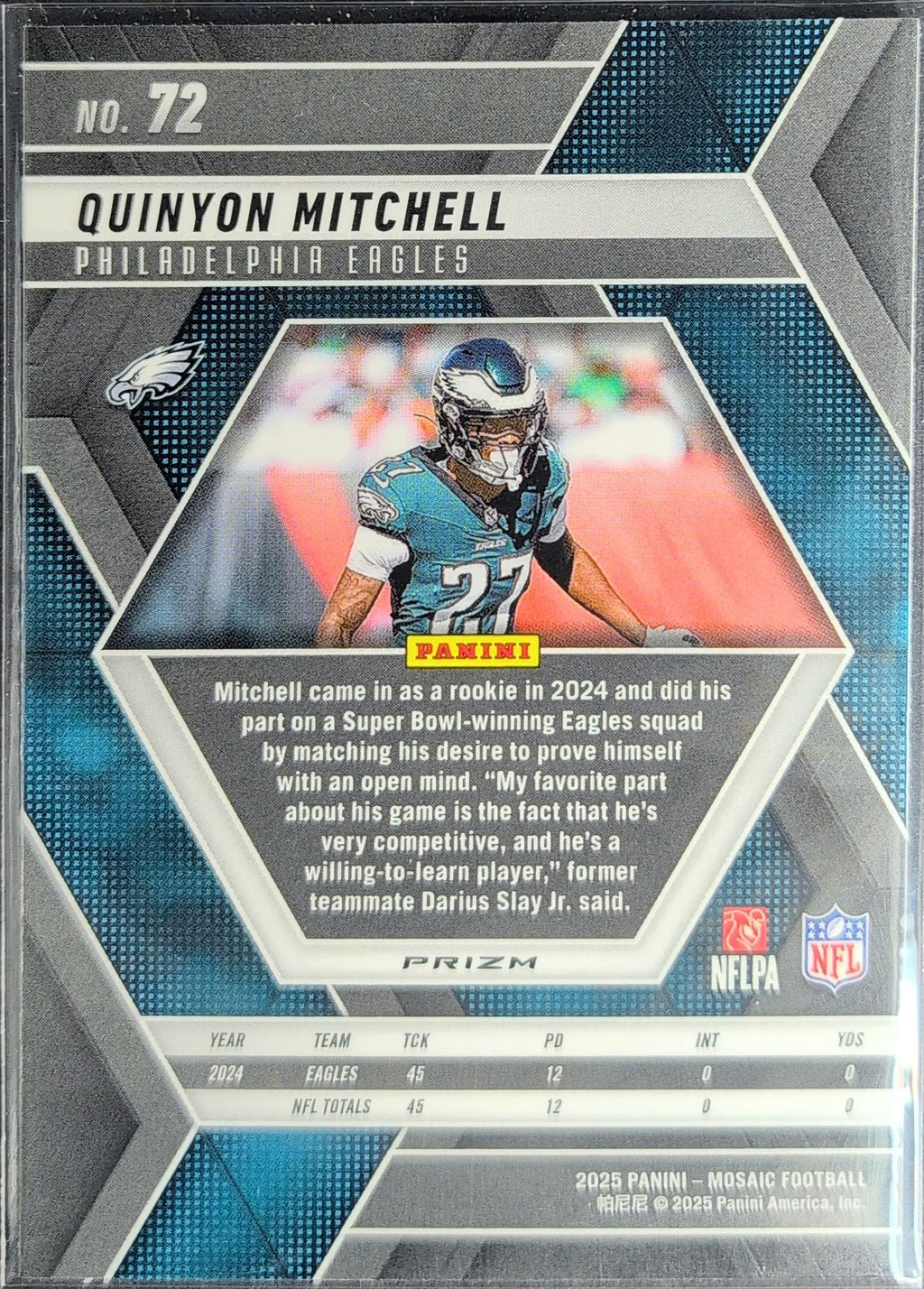 2025 Panini Mosaic Quinyon Mitchell #72 Philadelphia Eagles back