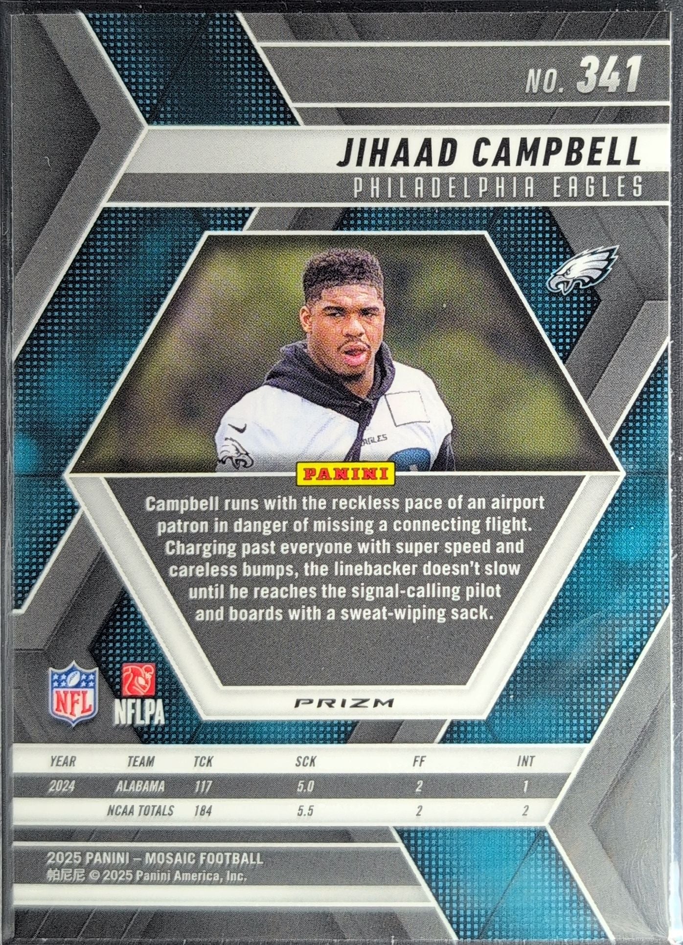 2025 Panini Mosaic Jihaad Campbell #341 Mosaic Reactive Yellow RC Philadelphia Eagles back