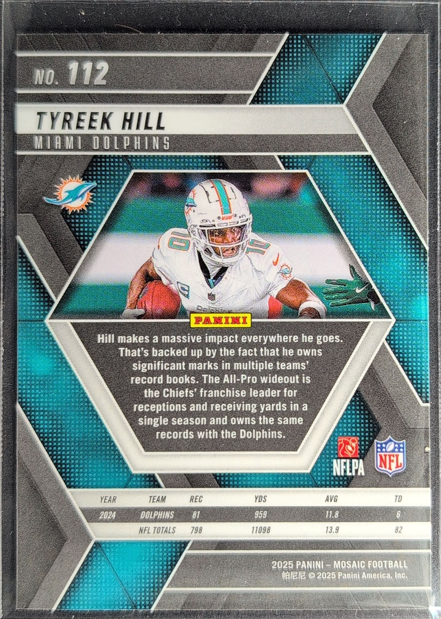 Tyreek Hill 2025 Panini Mosaic #112 Miami Dolphins - back image
