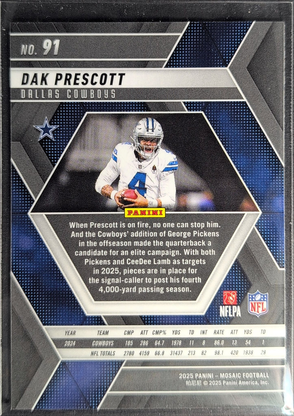 2025 Panini Mosaic Dak Prescott #91 Dallas Cowboys back