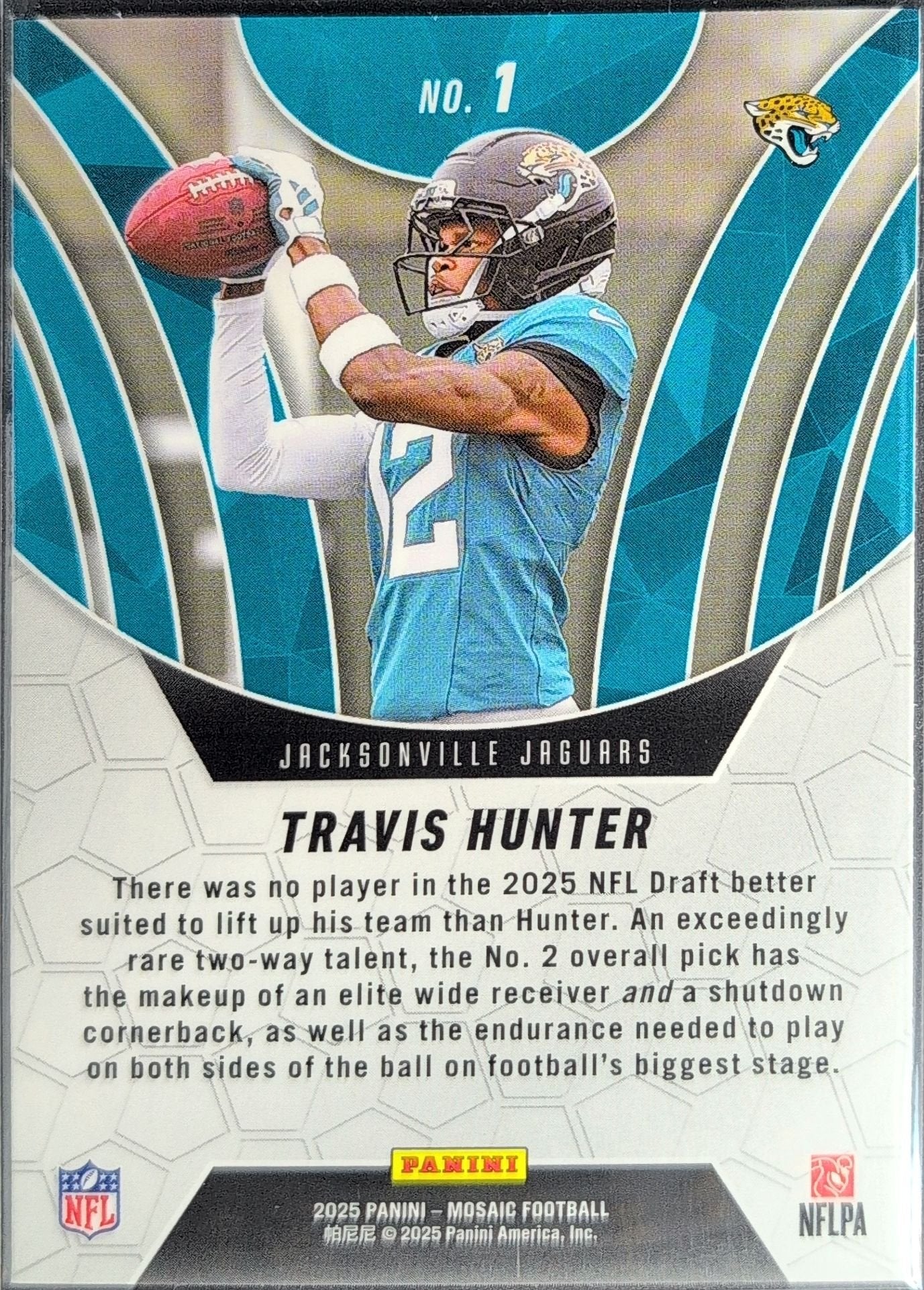 Travis Hunter 2025 Panini Mosaic #1 Elevate Jacksonville Jaguars - back image