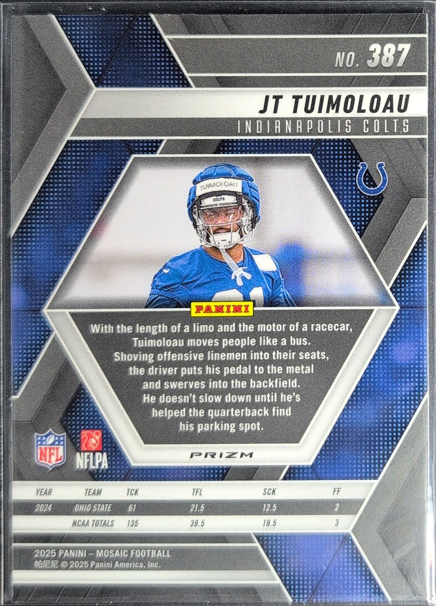 2025 Panini Mosaic JT Tuimoloau #387 RC Indianapolis Colts back