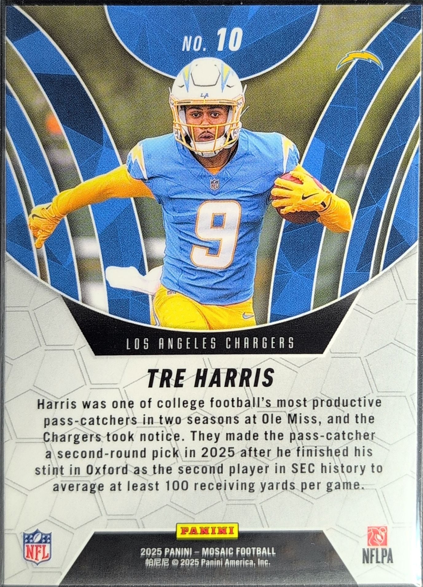 2025 Panini Mosaic Tre Harris #10 Elevate Los Angeles Chargers back
