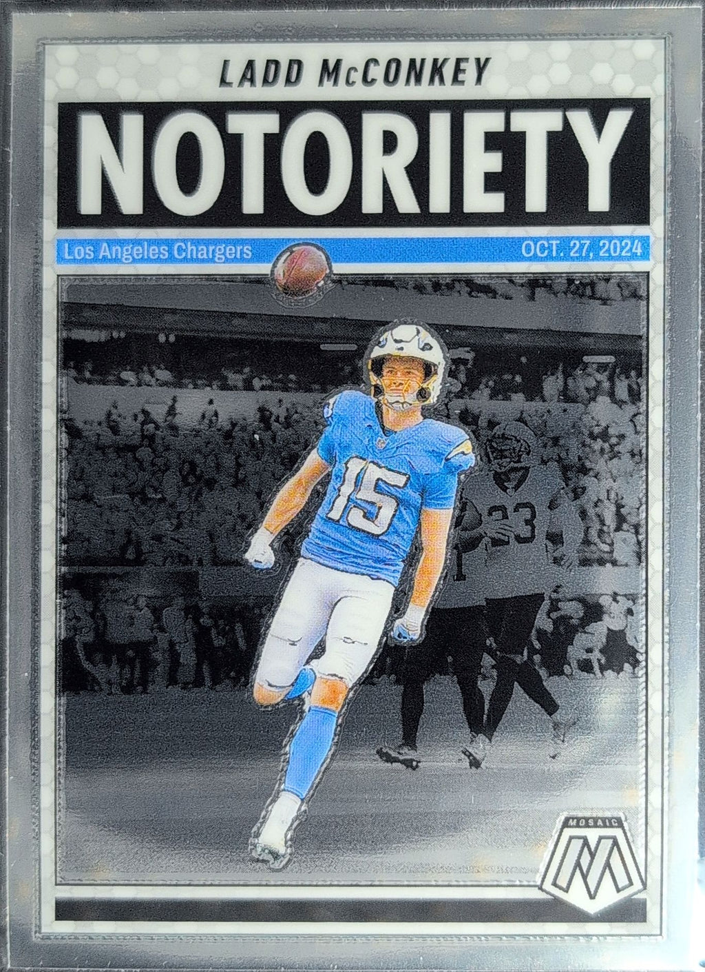 2025 Panini Mosaic Ladd McConkey #2 Notoriety Los Angeles Chargers front