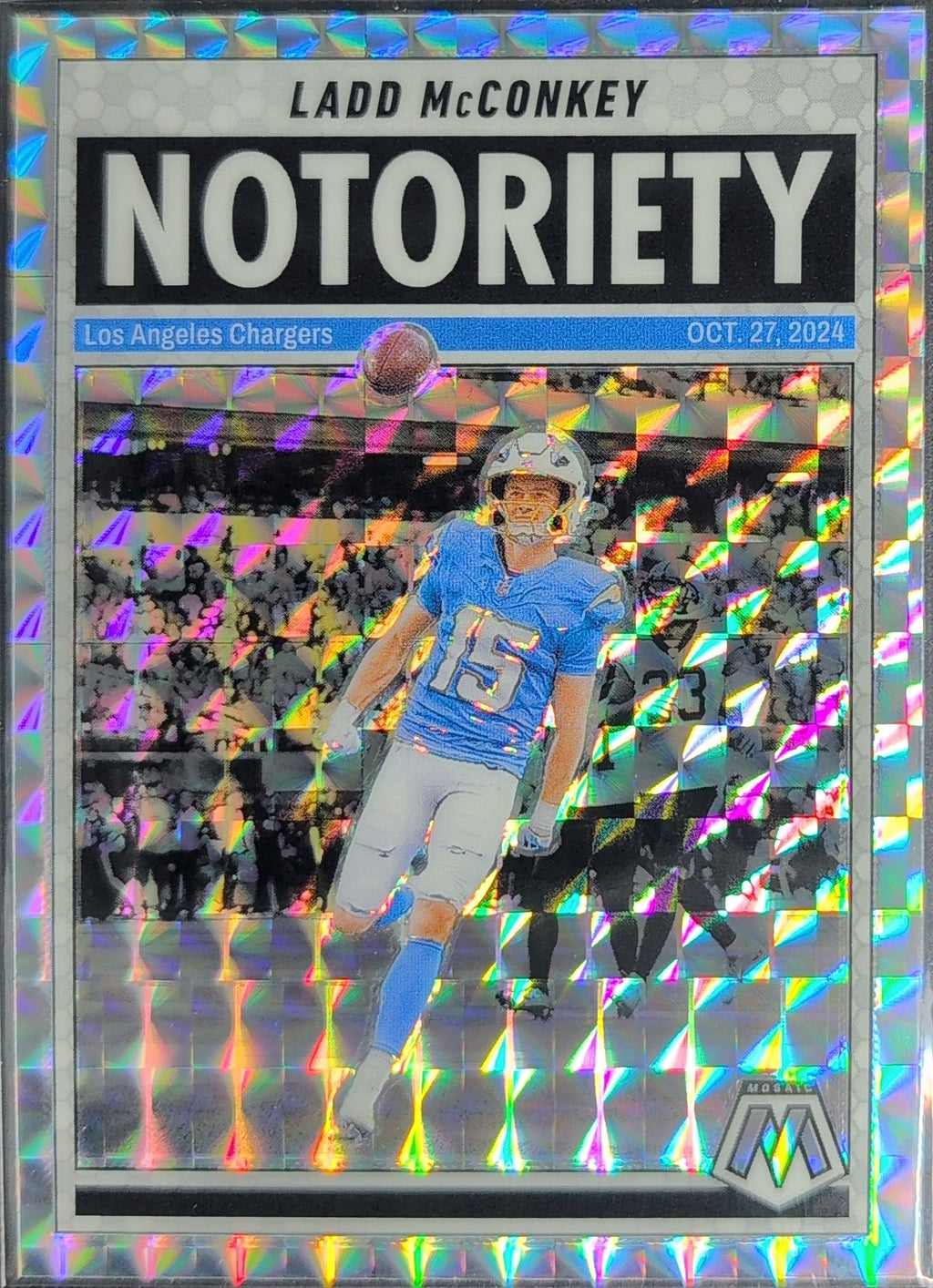 2025 Panini Mosaic Ladd McConkey #2 Notoriety Mosaic Los Angeles Chargers front