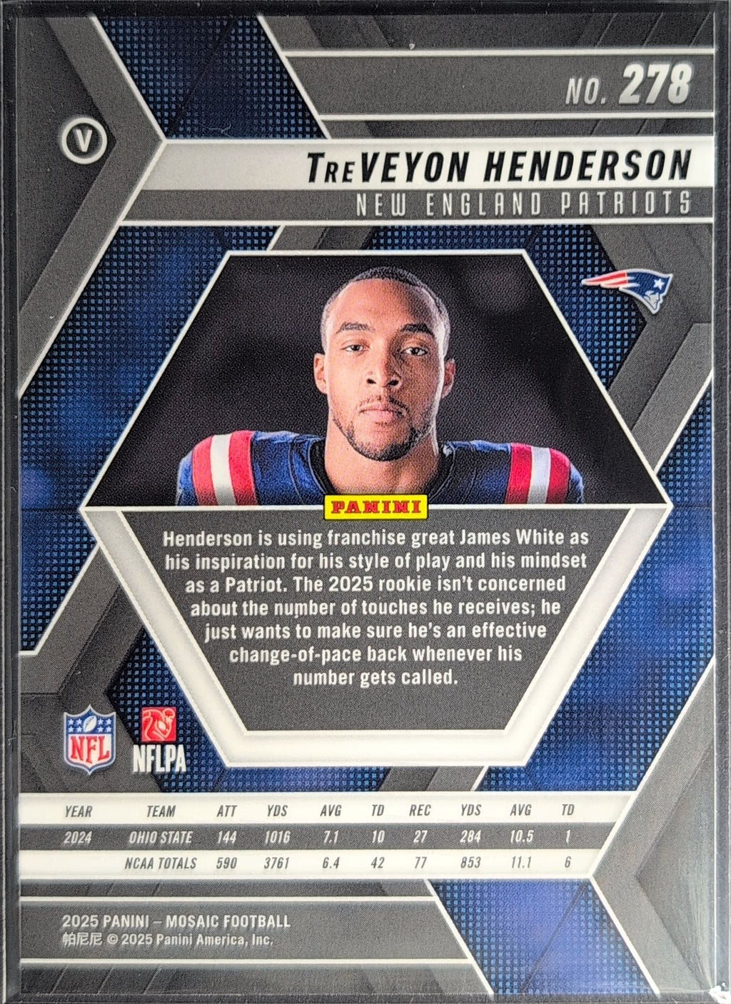 2025 Panini Mosaic TreVeyon Henderson #278 RC New England Patriots back