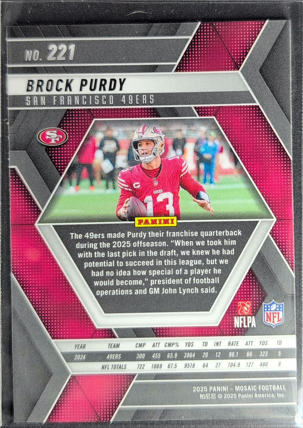 2025 Panini Mosaic Brock Purdy #221 San Francisco 49ers back