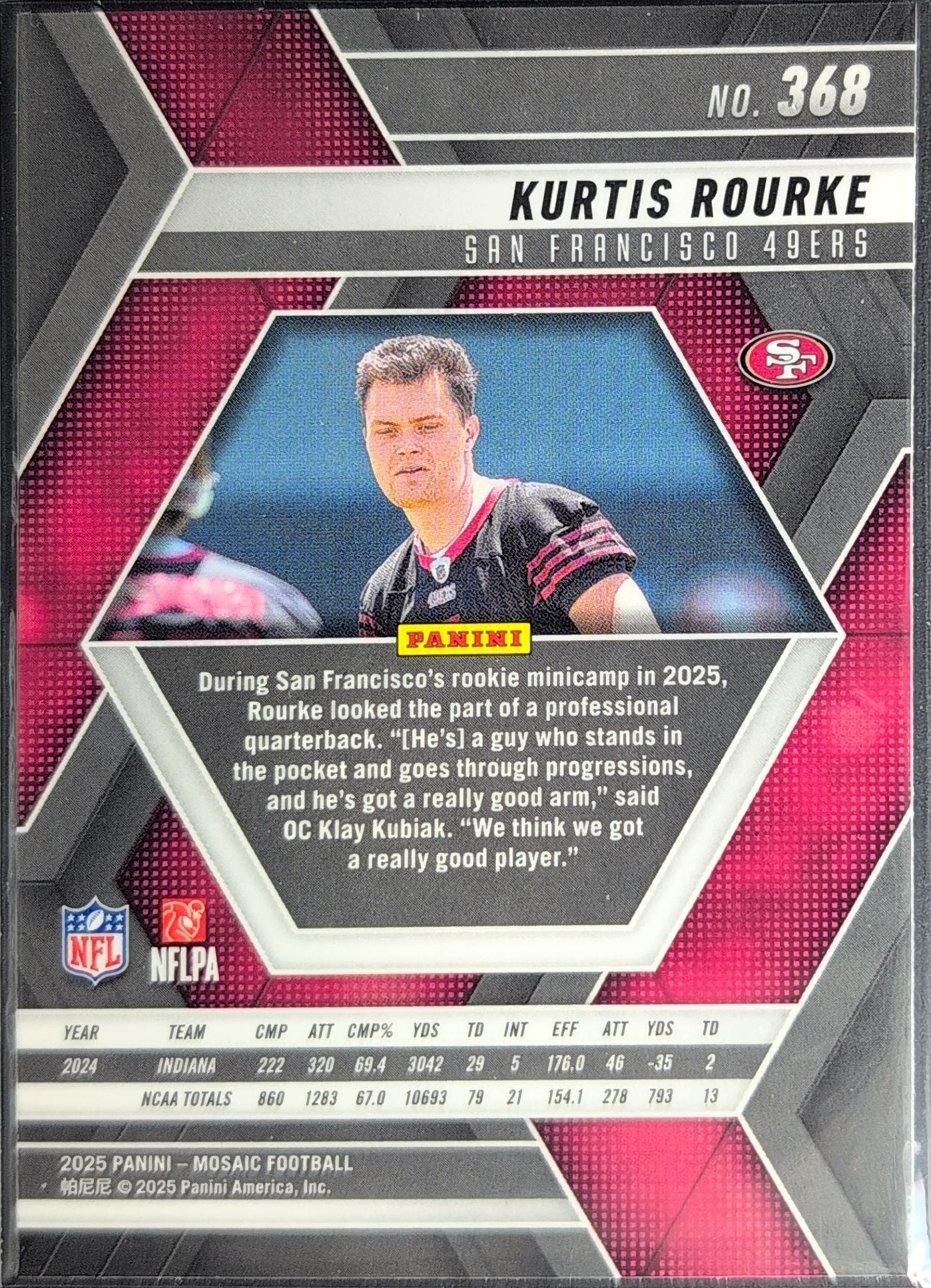 2025 Panini Mosaic Kurtis Rourke #368 RC San Francisco 49ers back
