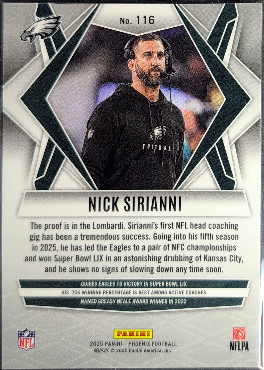 2025 Panini Phoenix Nick Sirianni #116 Silver Lazer Prizm Philadelphia Eagles back