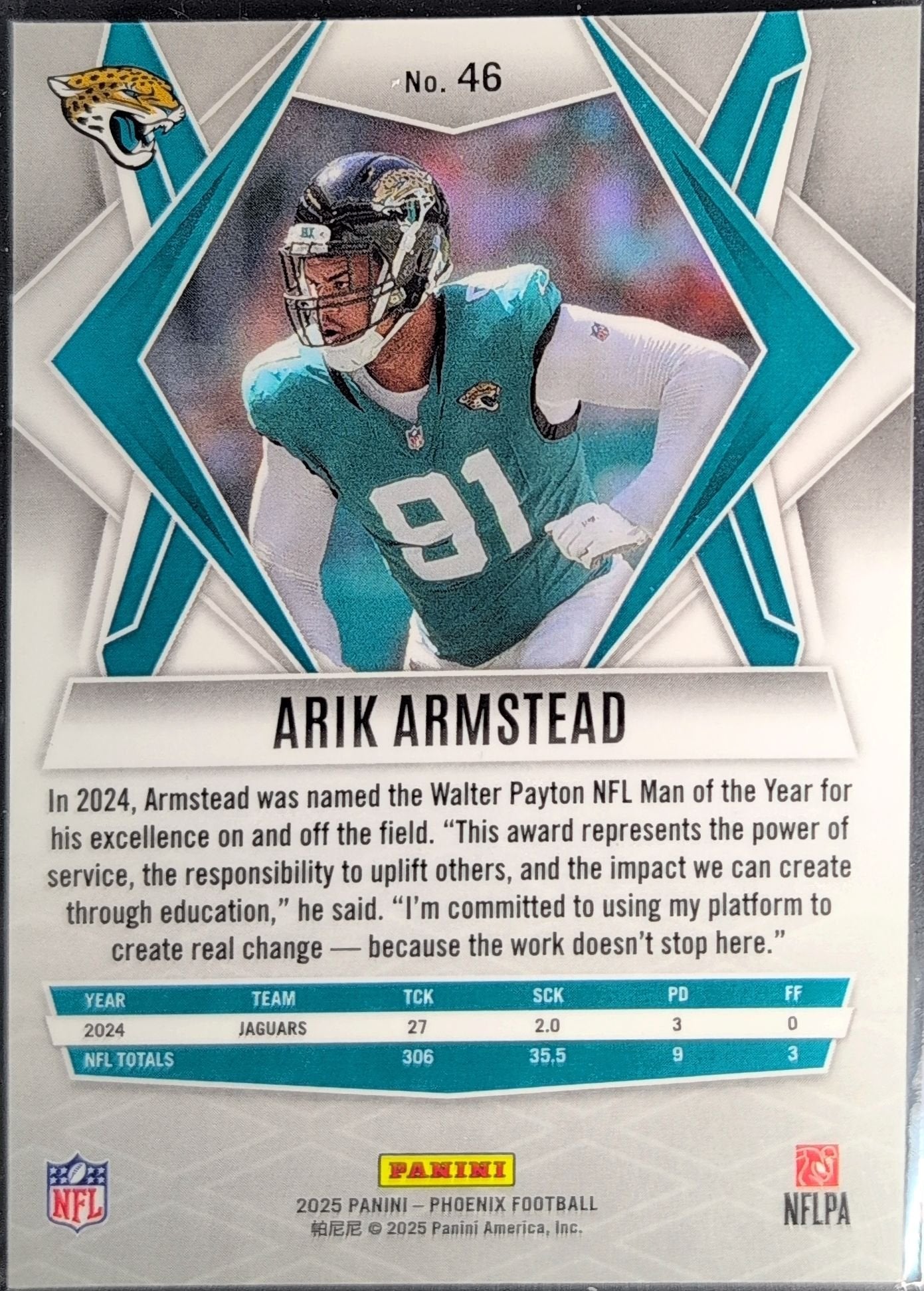 Arik Armstead 2025 Panini Phoenix #46 Silver Seismic Prizm Jacksonville Jaguars - back image