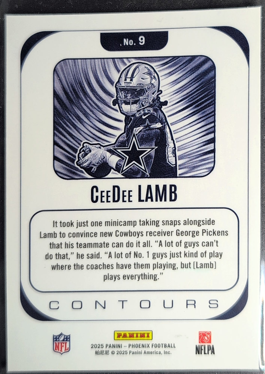 2025 Panini Phoenix CeeDee Lamb #9 Contours White Shimmer Prizm Dallas Cowboys back