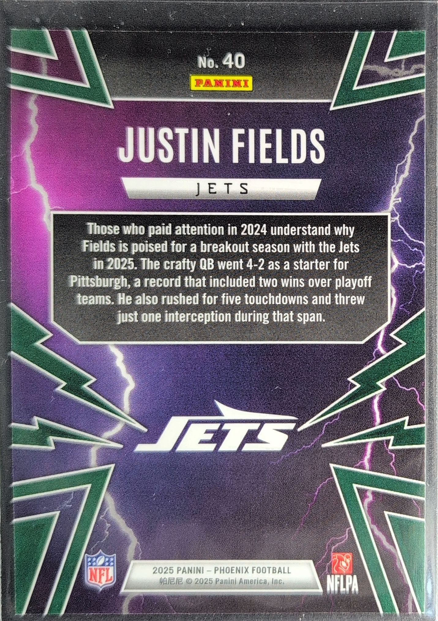 2025 Panini Phoenix Justin Fields #40 Thunderbirds New York Jets back