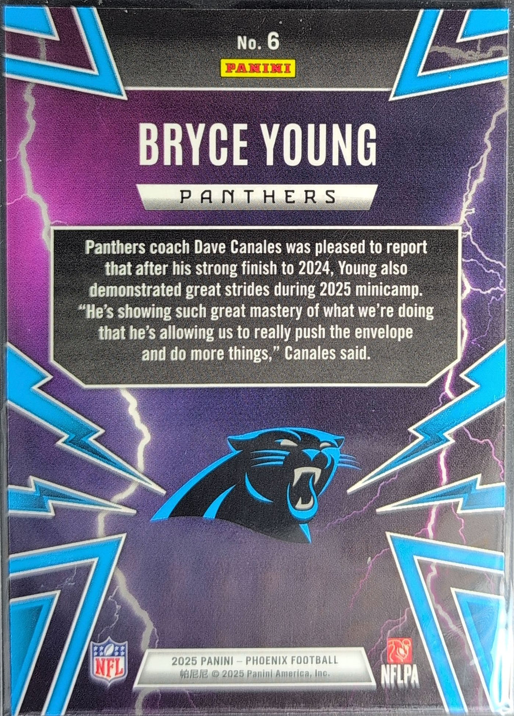 2025 Panini Phoenix Bryce Young #6 Thunderbirds Carolina Panthers back