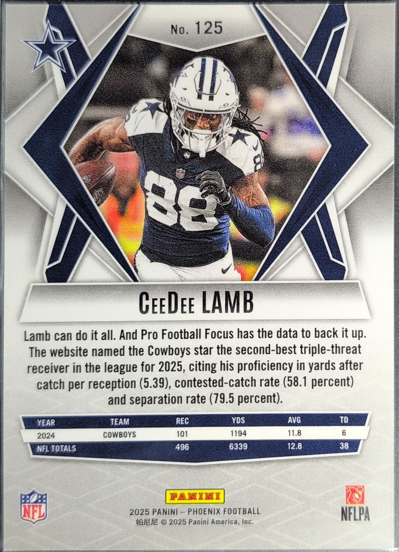 2025 Panini Phoenix CeeDee Lamb #125 Pyramids Prizm SN Dallas Cowboys back