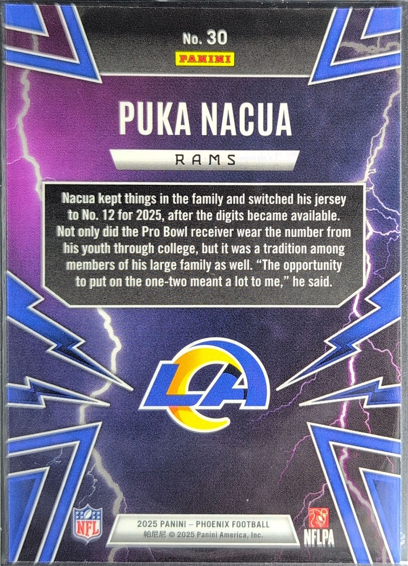 2025 Panini Phoenix Puka Nacua #30 Thunderbirds Los Angeles Rams back