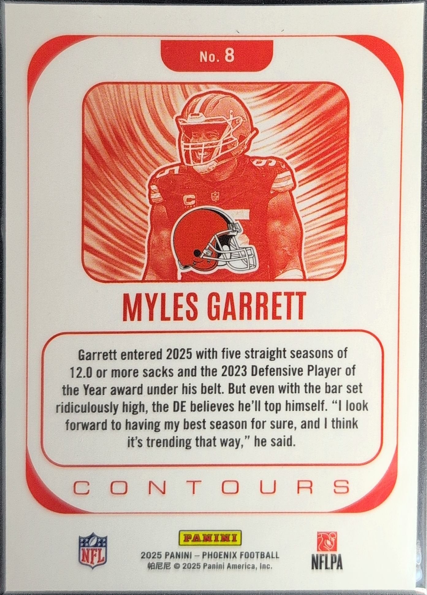 Myles Garrett 2025 Panini Phoenix #8 Contours White Shimmer Prizm Cleveland Browns - back image