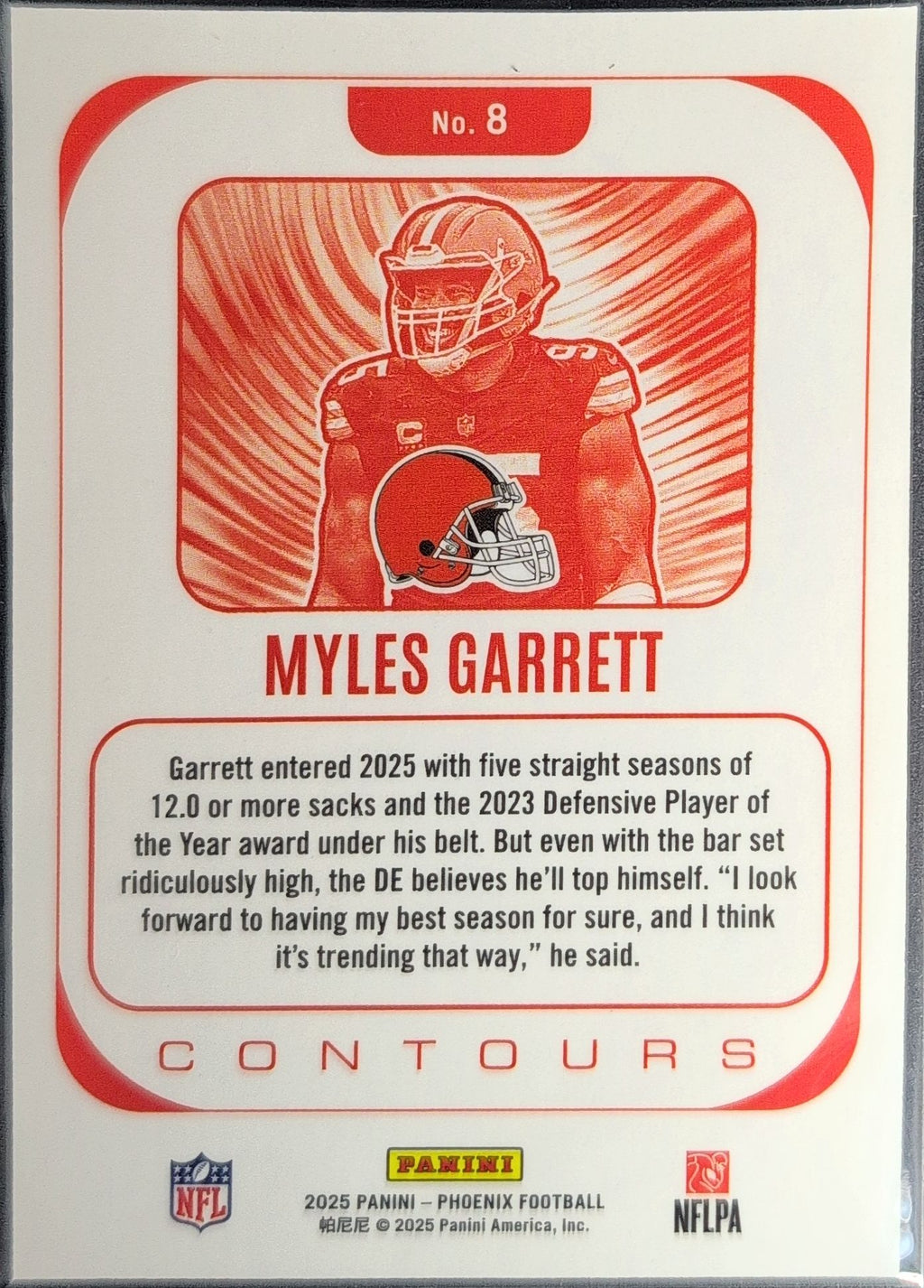 2025 Panini Phoenix Myles Garrett #8 Contours White Shimmer Prizm Cleveland Browns back