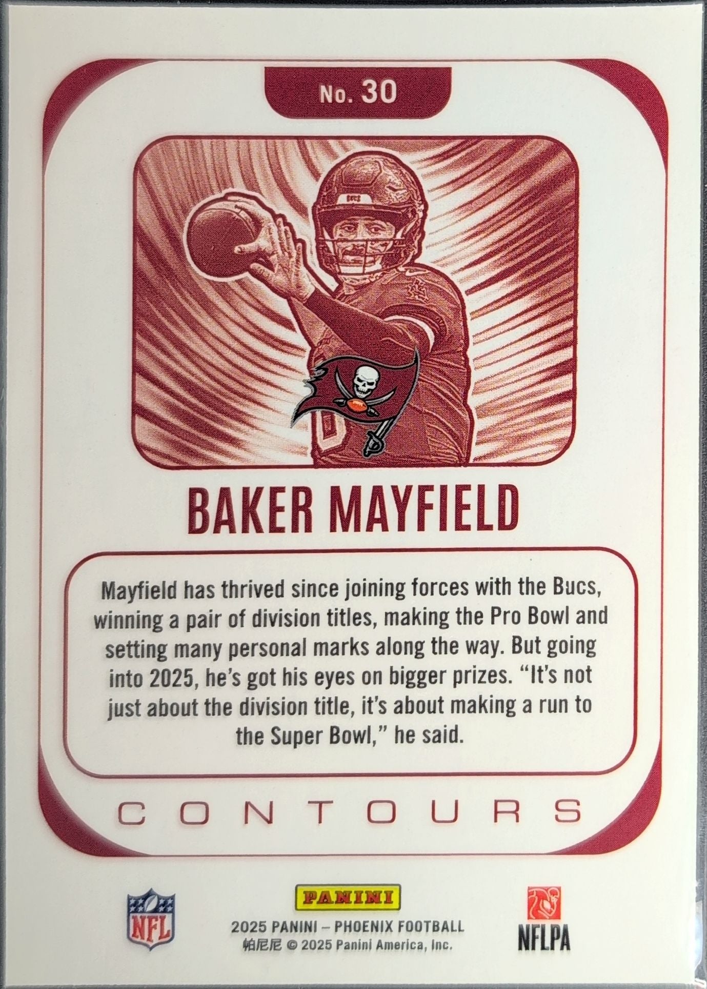 2025 Panini Phoenix Baker Mayfield #30 Contours White Shimmer Prizm Tampa Bay Buccaneers back