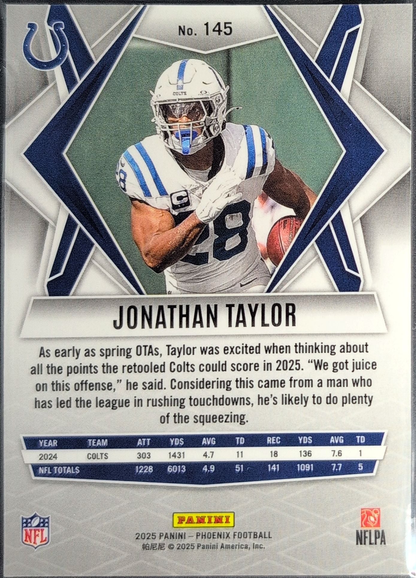2025 Panini Phoenix Jonathan Taylor #145 Silver Pyramids Prizm Indianapolis Colts back
