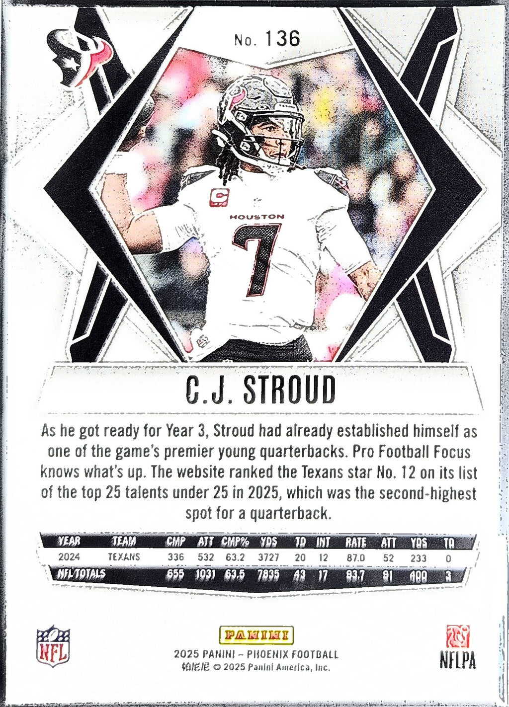 2025 Panini Phoenix C.J. Stroud #136 Silver Lazer Prizm Houston Texans back