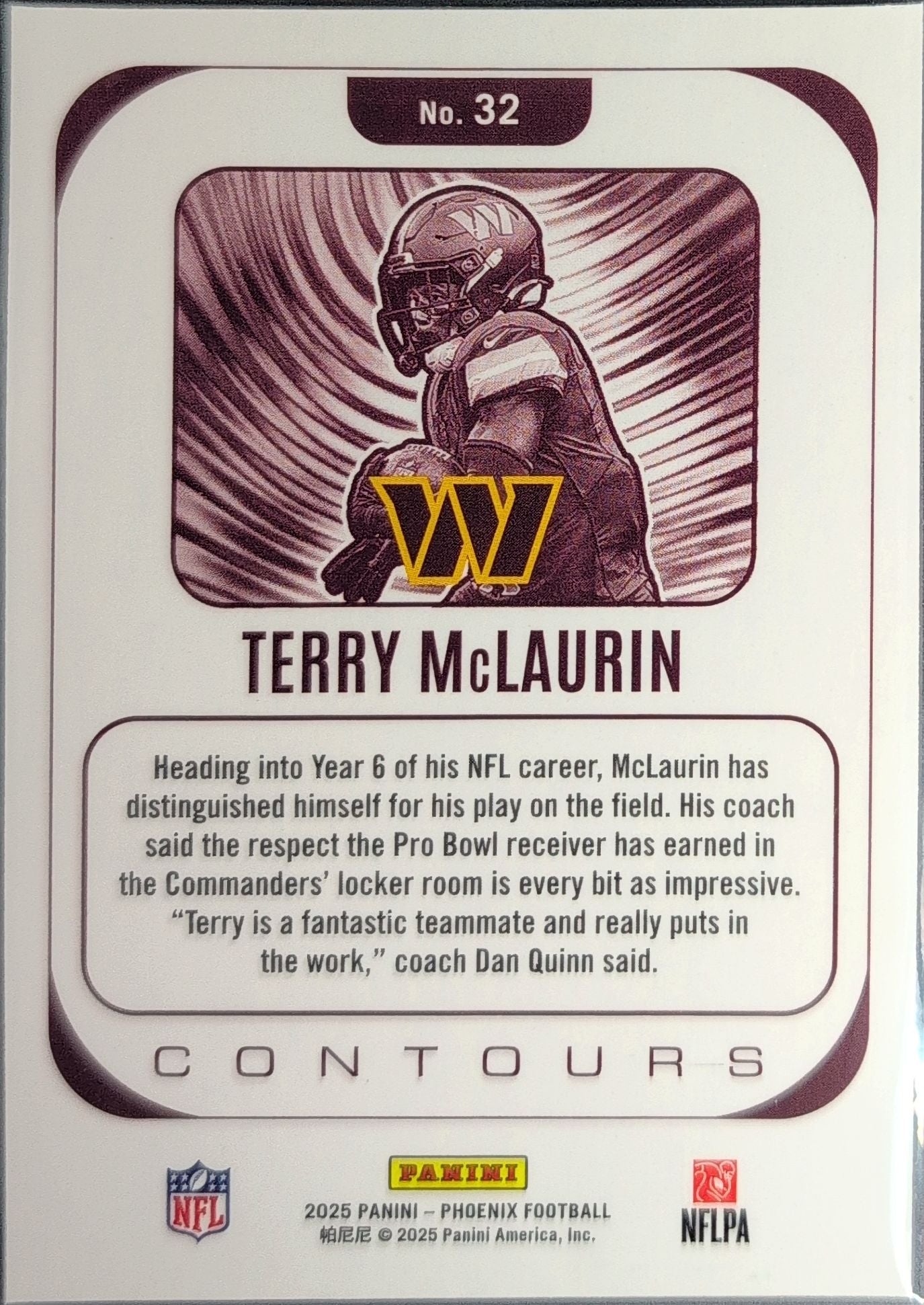 2025 Panini Phoenix Terry McLaurin #32 Contours White Shimmer Prizm Washington Commanders back