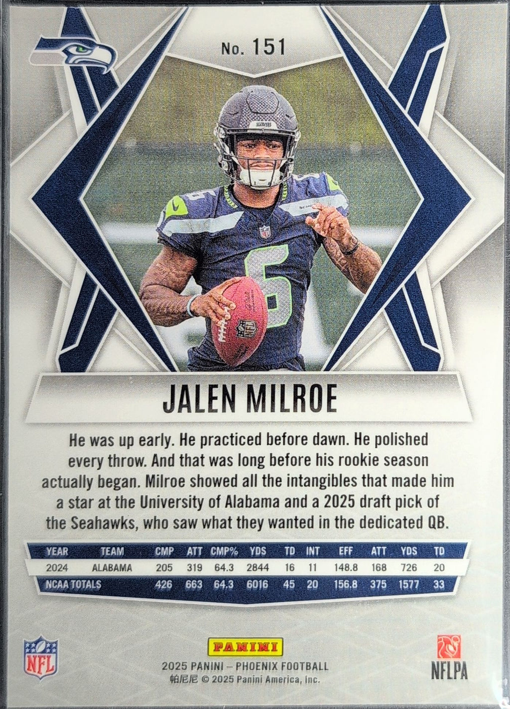 2025 Panini Phoenix Jalen Milroe #151 RC Seattle Seahawks back