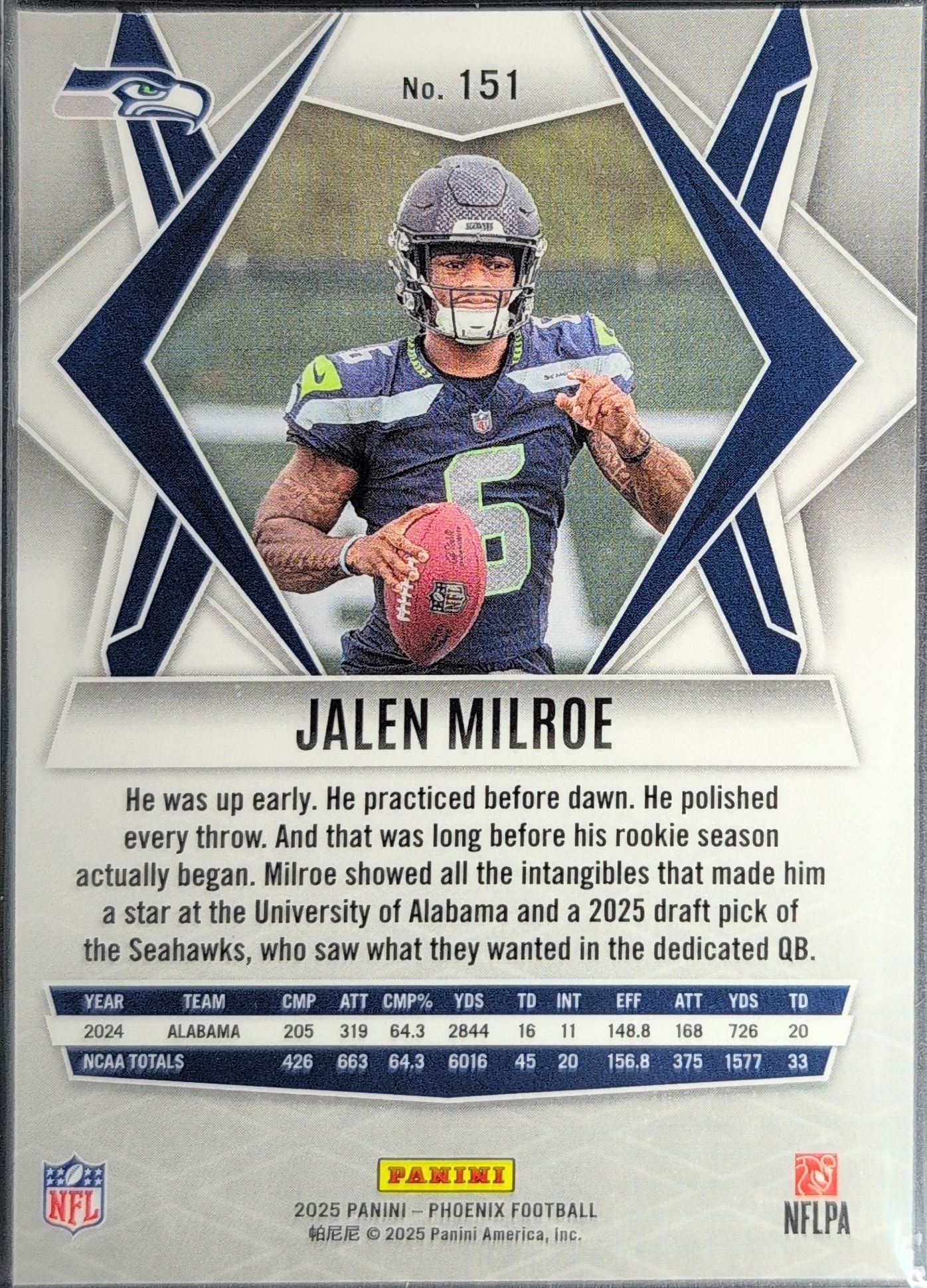 2025 Panini Phoenix Jalen Milroe #151 RC Seattle Seahawks back