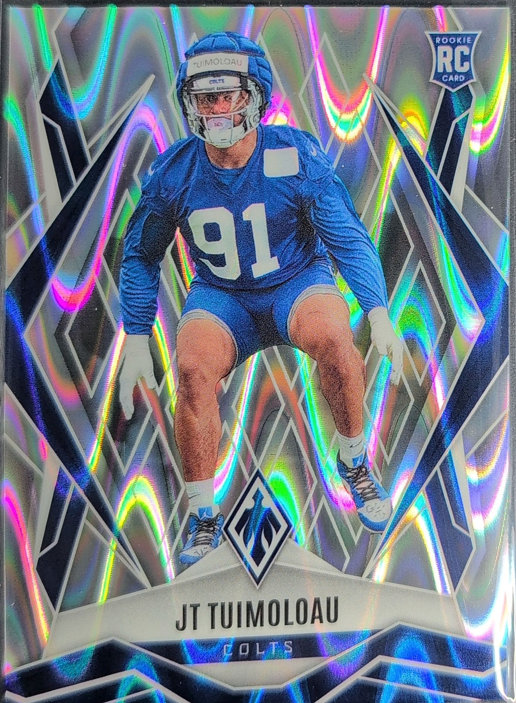 2025 Panini Phoenix JT Tuimoloau #218 Silver Seismic Prizm RC Indianapolis Colts front