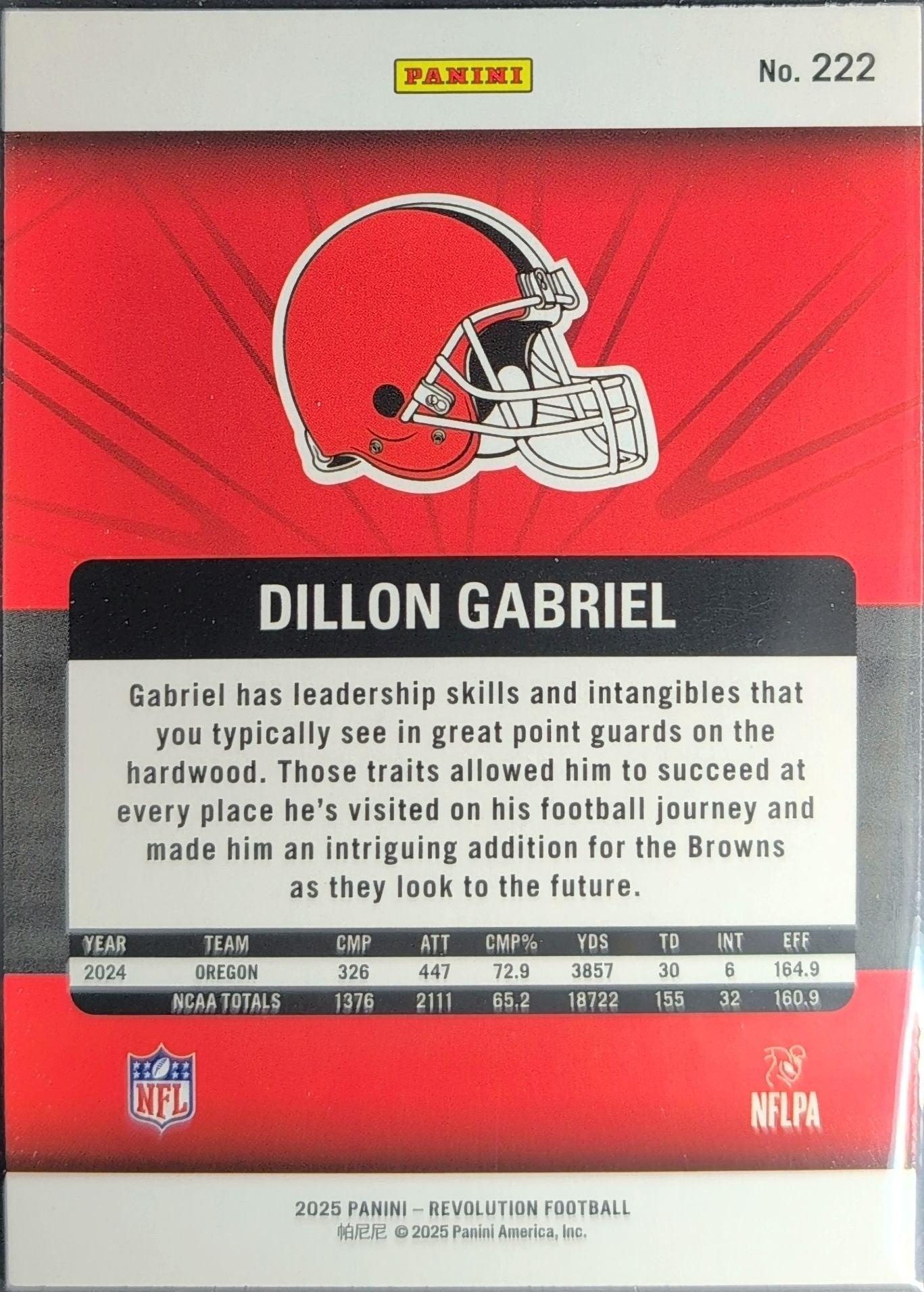 Dillon Gabriel 2025 Panini Revolution #222 Rookie RC Cleveland Browns - back image