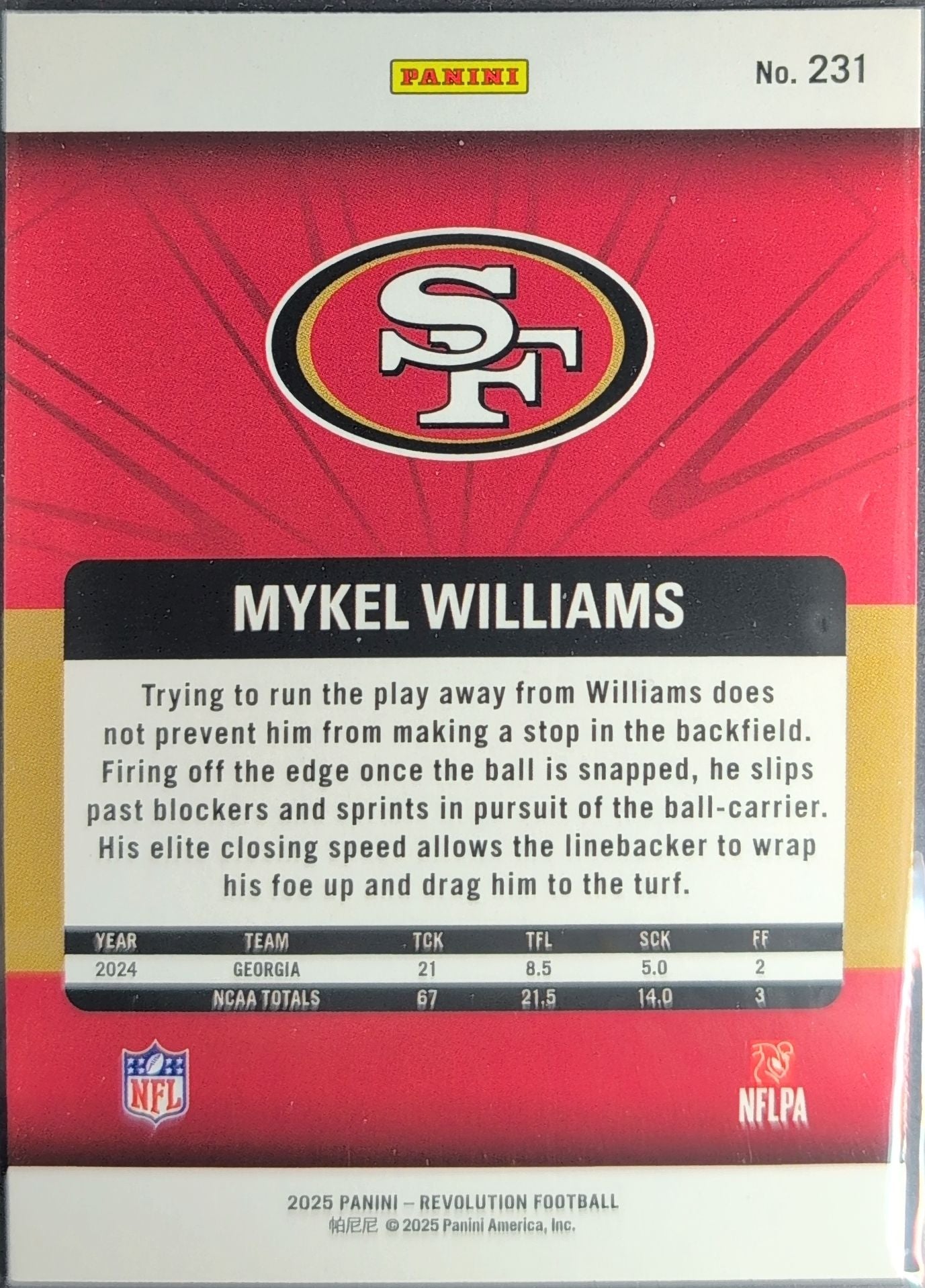 Mykel Williams 2025 Panini Revolution #231 Rookie San Francisco 49ers