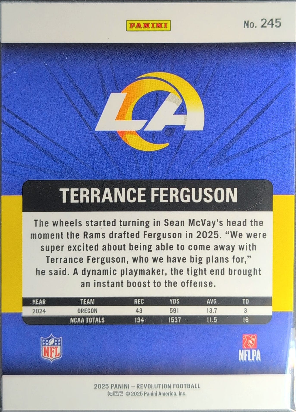 2025 Panini Revolution Terrance Ferguson #245 RC Los Angeles Rams back