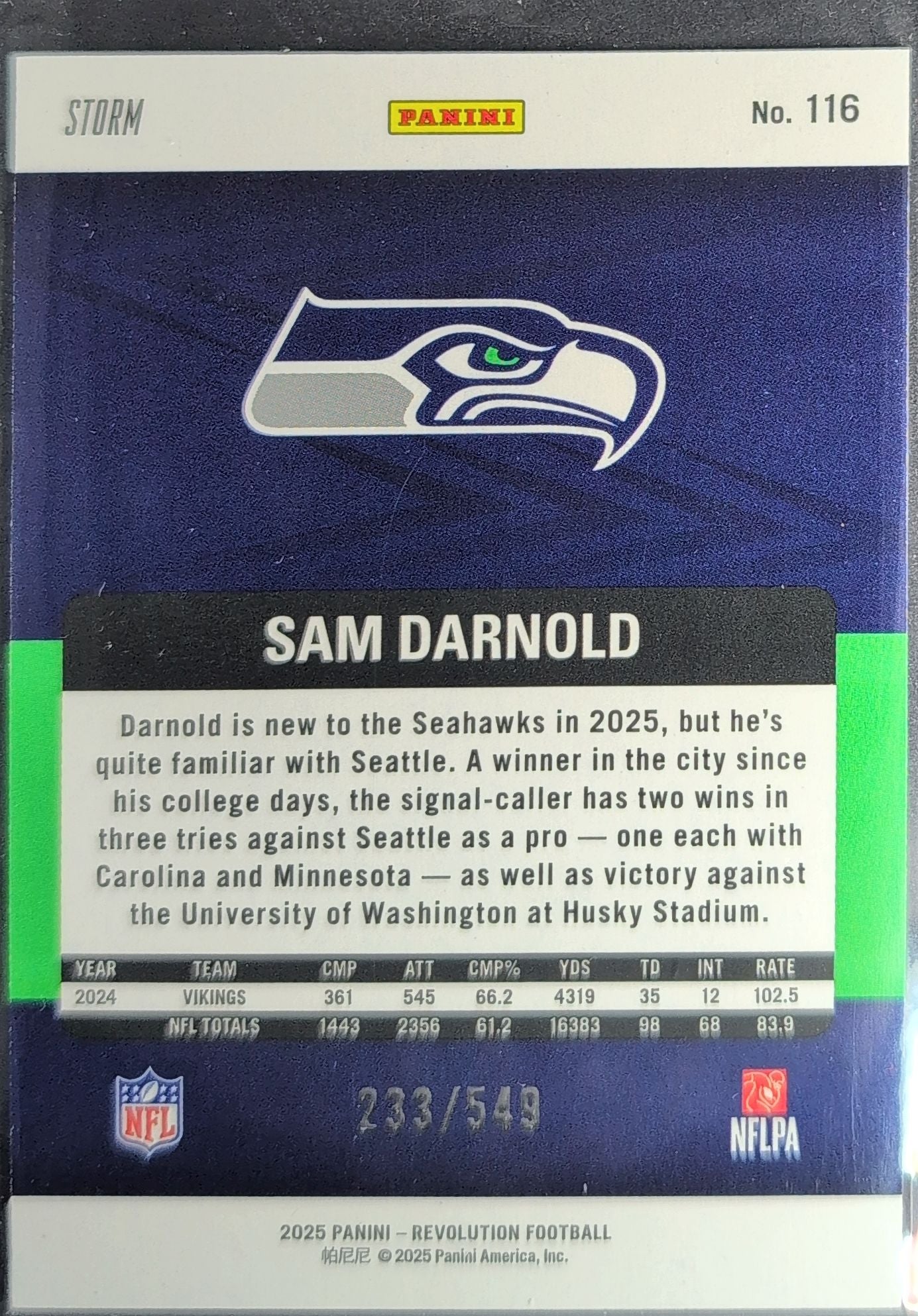 2025 Panini Revolution Sam Darnold #116 Seattle Seahawks back