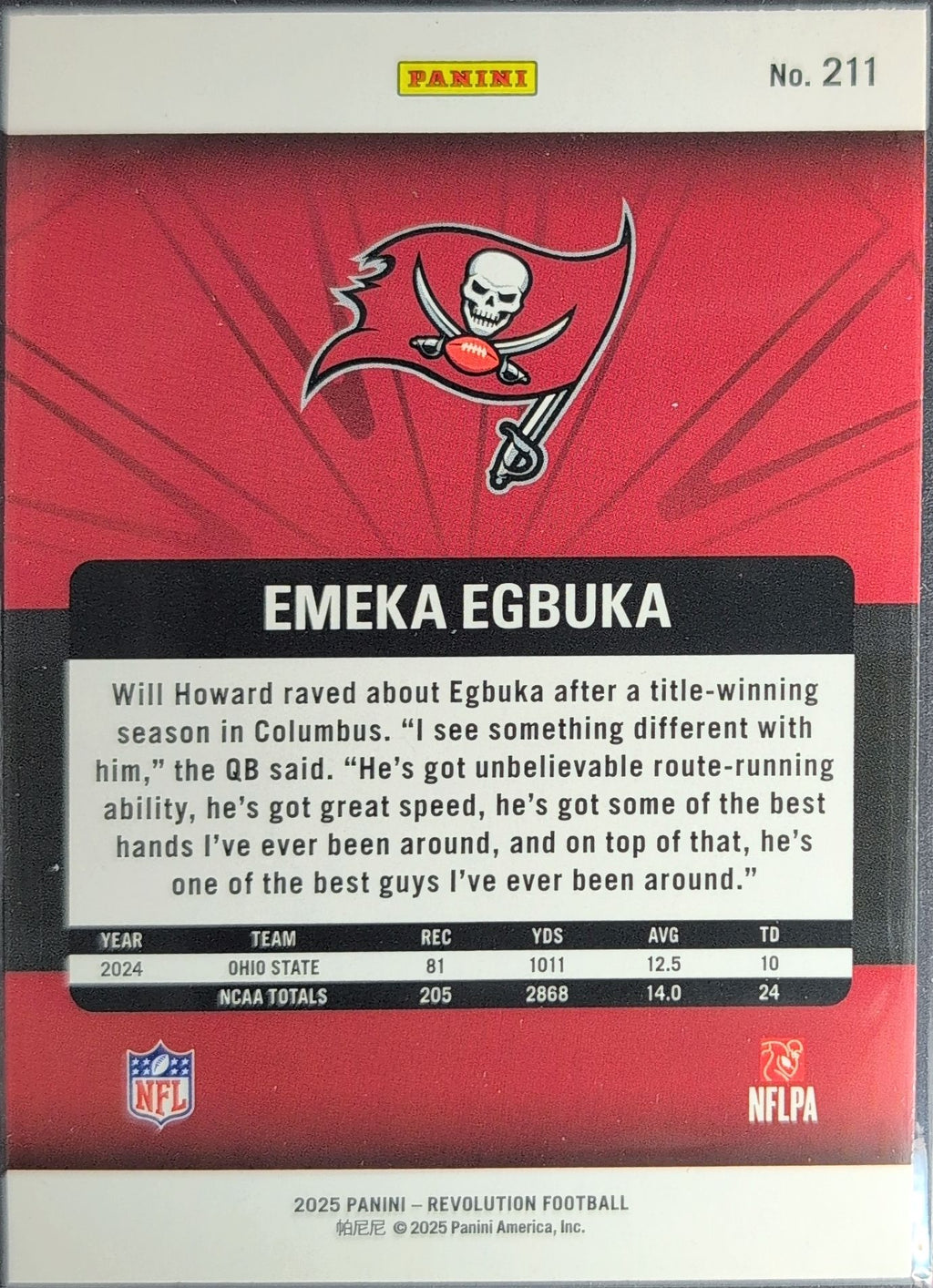 2025 Panini Revolution Emeka Egbuka #211 RC Tampa Bay Buccaneers back