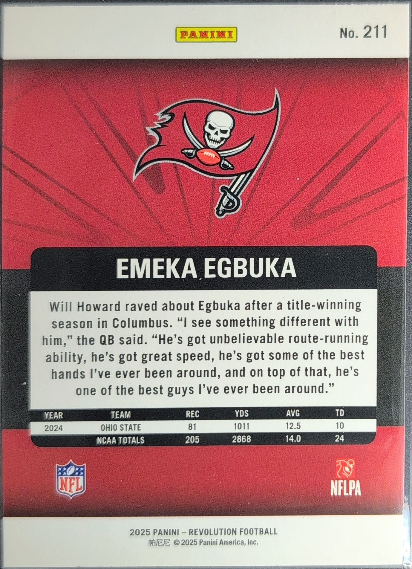 2025 Panini Revolution Emeka Egbuka #211 RC Tampa Bay Buccaneers back