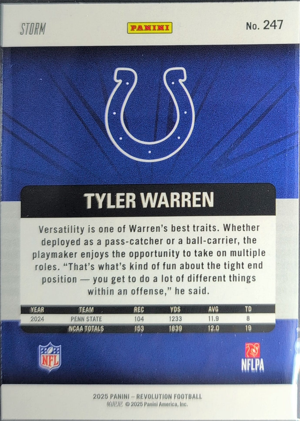2025 Panini Revolution Tyler Warren #247 Red Storm Indianapolis Colts back