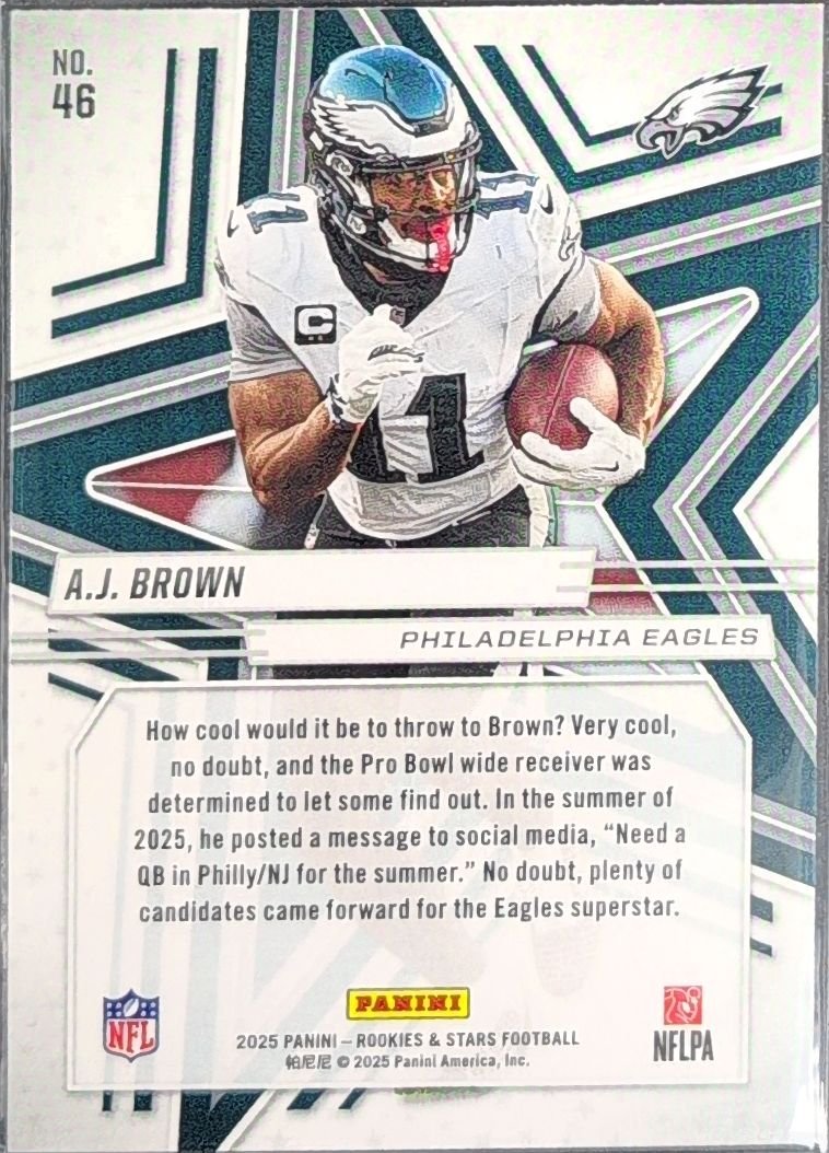A.J. Brown 2025 Panini Rookies & Stars #46 Red Philadelphia Eagles - back image