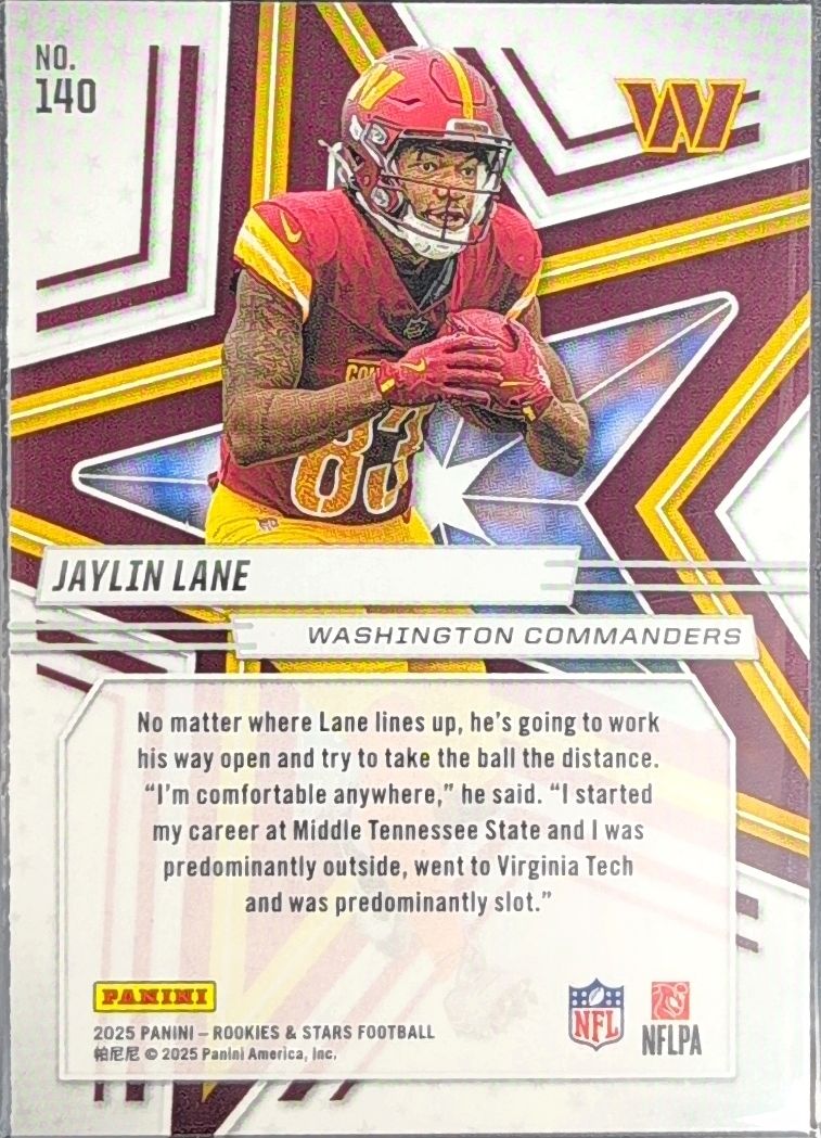 2025 Panini Rookies & Stars Jaylin Lane #140 RC Washington Commanders back