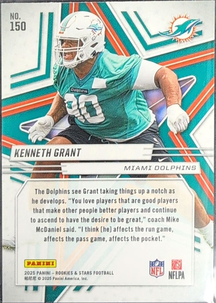 Kenneth Grant 2025 Panini Rookies & Stars #150 Red Rookie RC Miami Dolphins - back image