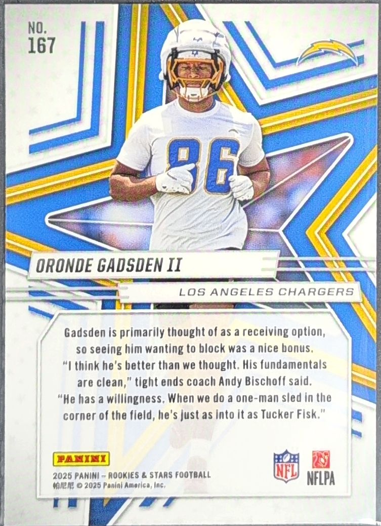 2025 Panini Rookies & Stars Oronde Gadsden II #167 Red RC Los Angeles Chargers back