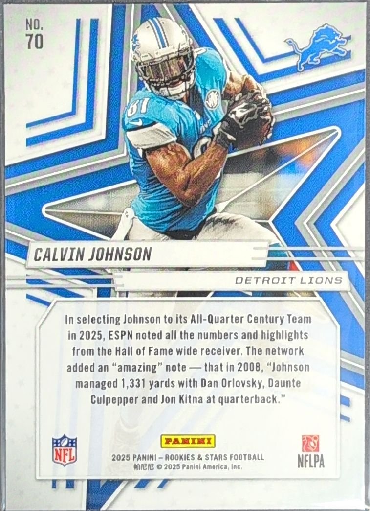 Calvin Johnson 2025 Panini Rookies & Stars #70 Red Detroit Lions - back image