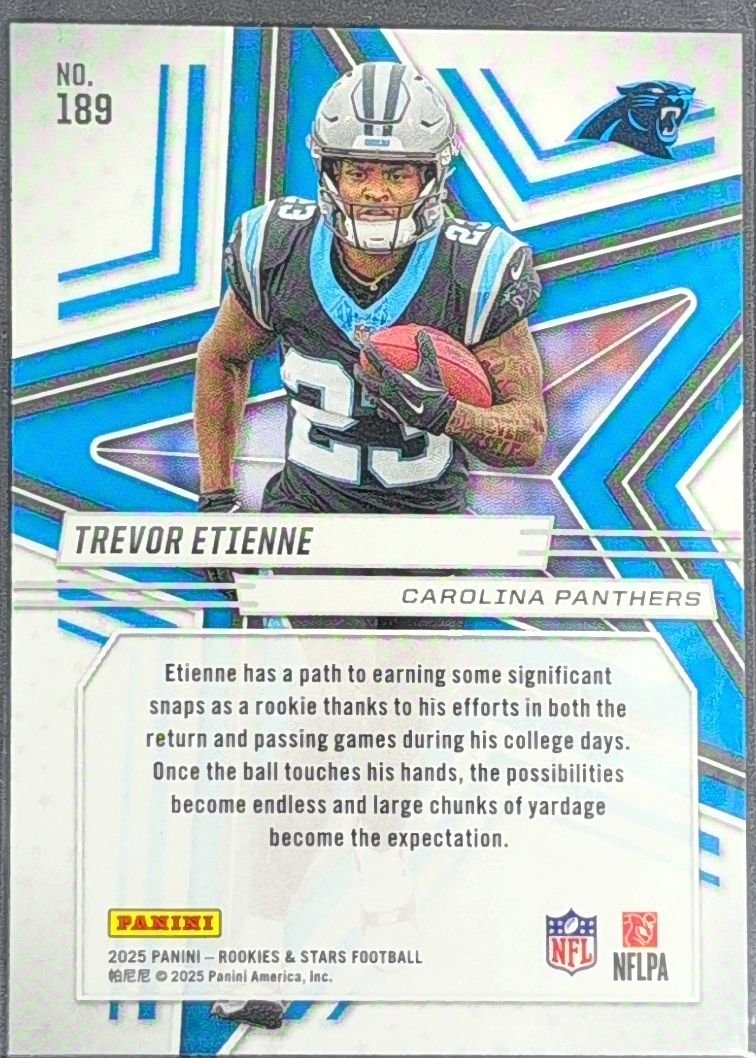 Trevor Etienne 2025 Panini Rookies & Stars #189 Red Rookie RC Carolina Panthers - back image