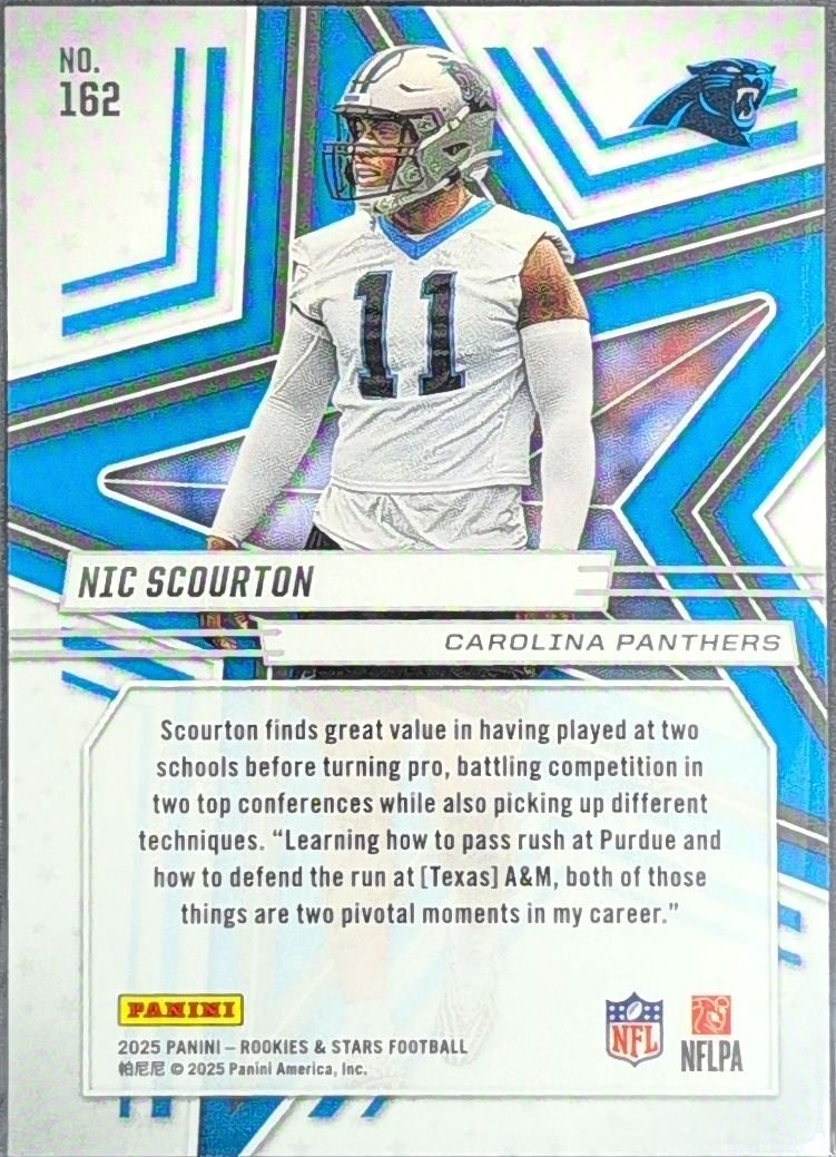Nic Scourton 2025 Panini Rookies & Stars #162 Red Rookie RC Carolina Panthers - back image