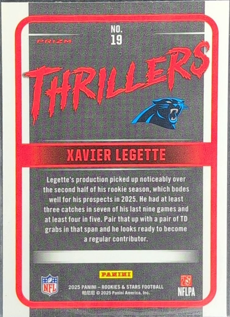 Xavier Legette 2025 Panini Rookies & Stars #19 Thrillers Red Plaid Carolina Panthers - back image