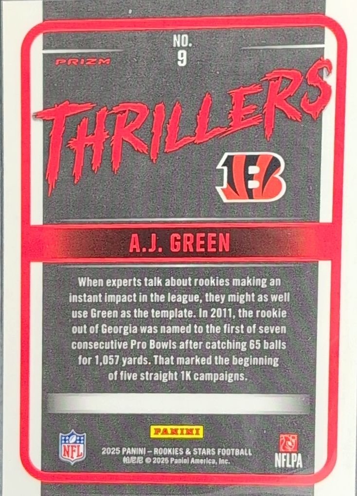 A.J. Green 2025 Panini Rookies & Stars #9 Thrillers Silver Cincinnati Bengals - back image