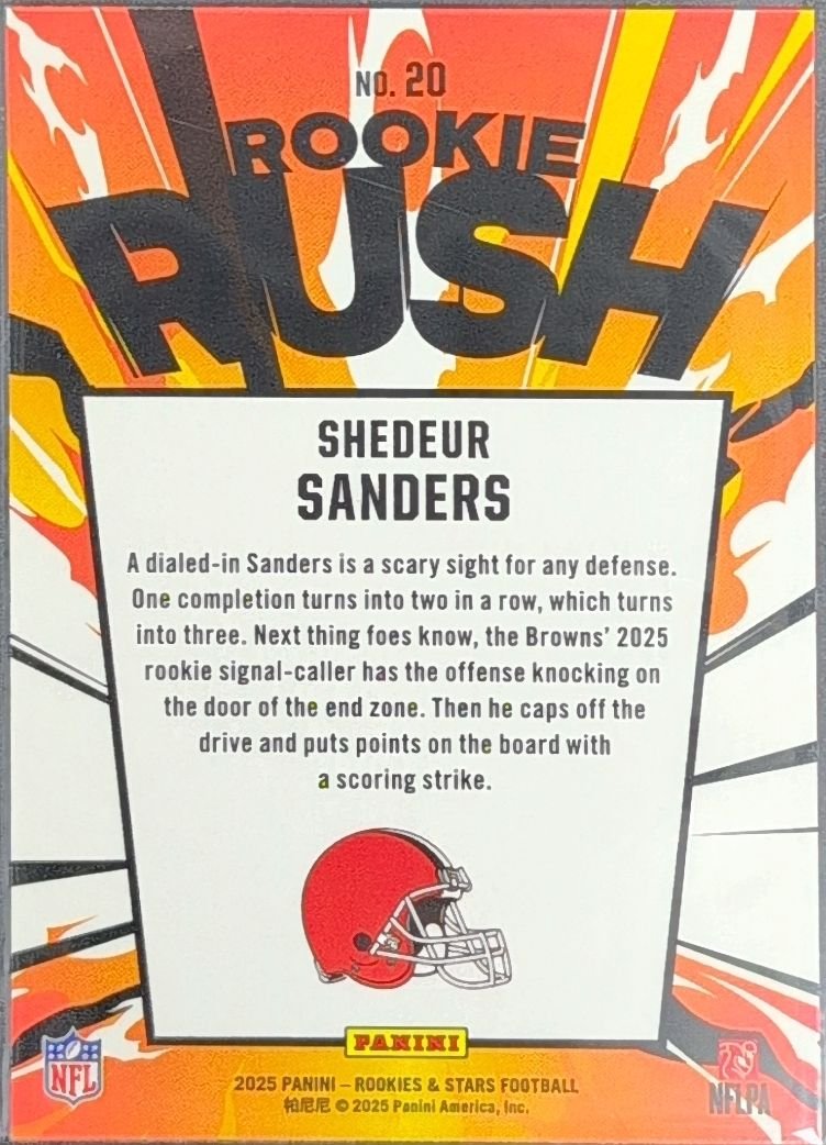 Shedeur Sanders 2025 Panini Rookies & Stars #20 Rookie Rush Cleveland Browns - back image