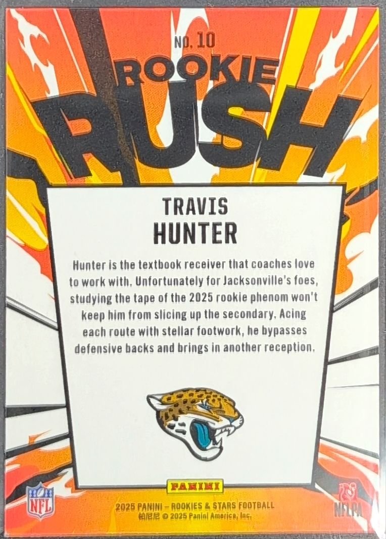 Travis Hunter 2025 Panini Rookies & Stars #10 Rookie Rush Jacksonville Jaguars - back image