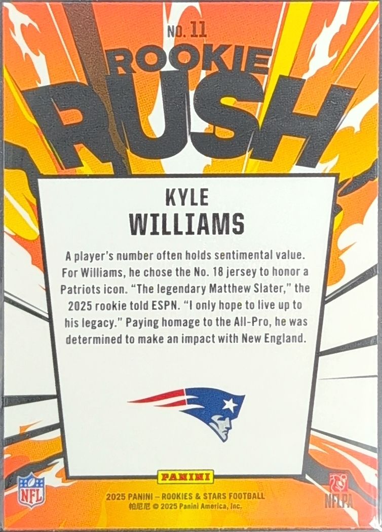 2025 Panini Rookies & Stars Kyle Williams #11 Rookie Rush New England Patriots back