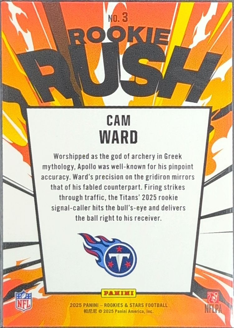 2025 Panini Rookies & Stars Cam Ward #3 Rookie Rush Tennessee Titans back
